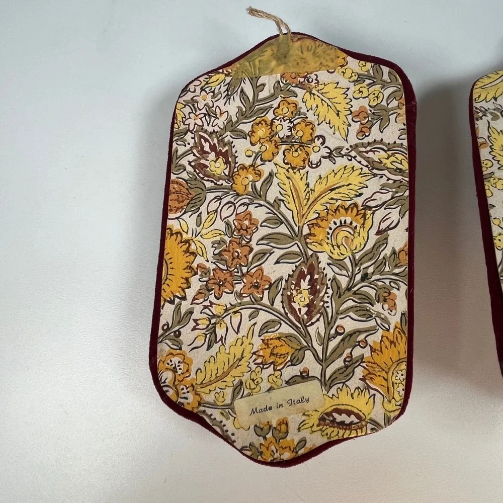 Vintage Ceramic Rose Wall Plaques Burgundy Velvet Italy Floral Pair 7 in x 4 in